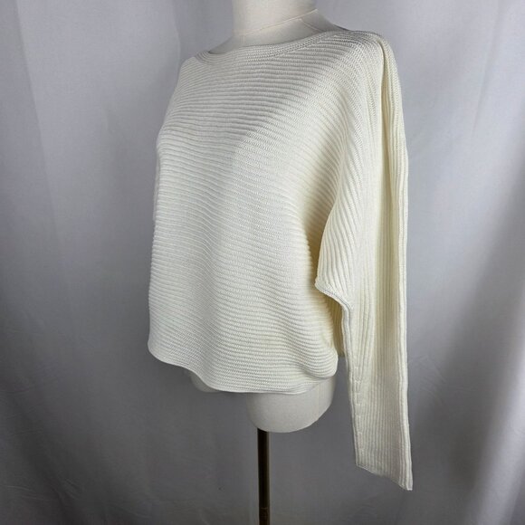 Vince Sweater Size Large White Cotton Rib-Knit Boat Neck Dolman Sleeve Ivory - Picture 3 of 10